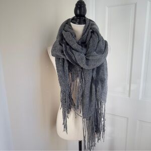 Eileen Fisher Gray Fringe Scarf Alpaca Blend